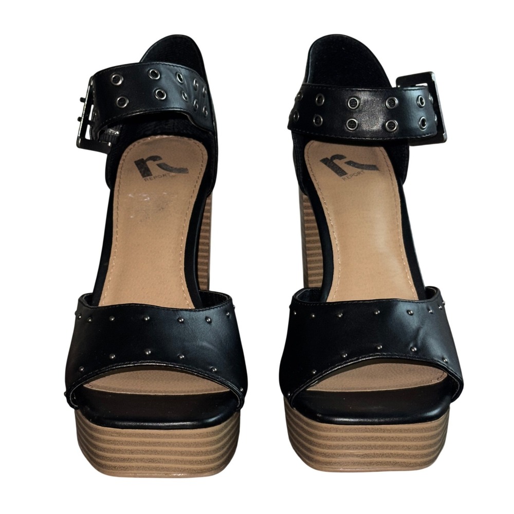 Report Petunia Black Studded Platform Block Heel Sandals Size 9.5 Edgy Goth - Picture 2 of 12